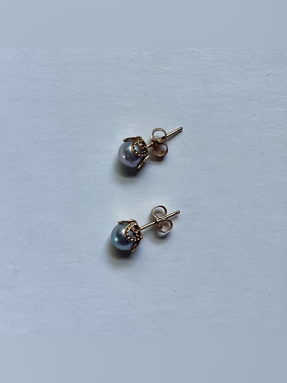 Classic Pearl Stud Earrings in Iridescent Gray with 14k Gold setting